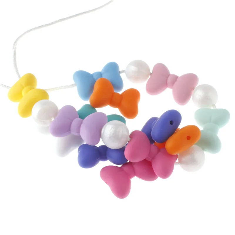 30PCS Bow Silicone Beads Necklace Teething Silicone Pendant Bpa Free Chewing Gum Nurses Bracelets DIY Baby Accessories