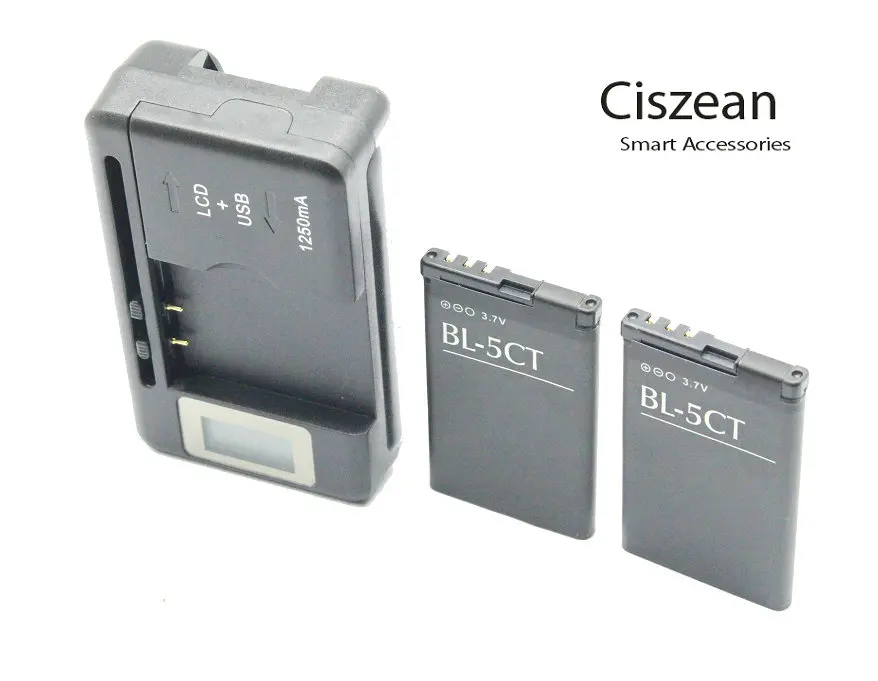 Ciszean 2x 1050mAh BL-5CT BL 5CT BL5CT Replacement Battery + LCD Wall Charger For Nokia 5220 5220XM 6730 C5 6330 6303i C5-00