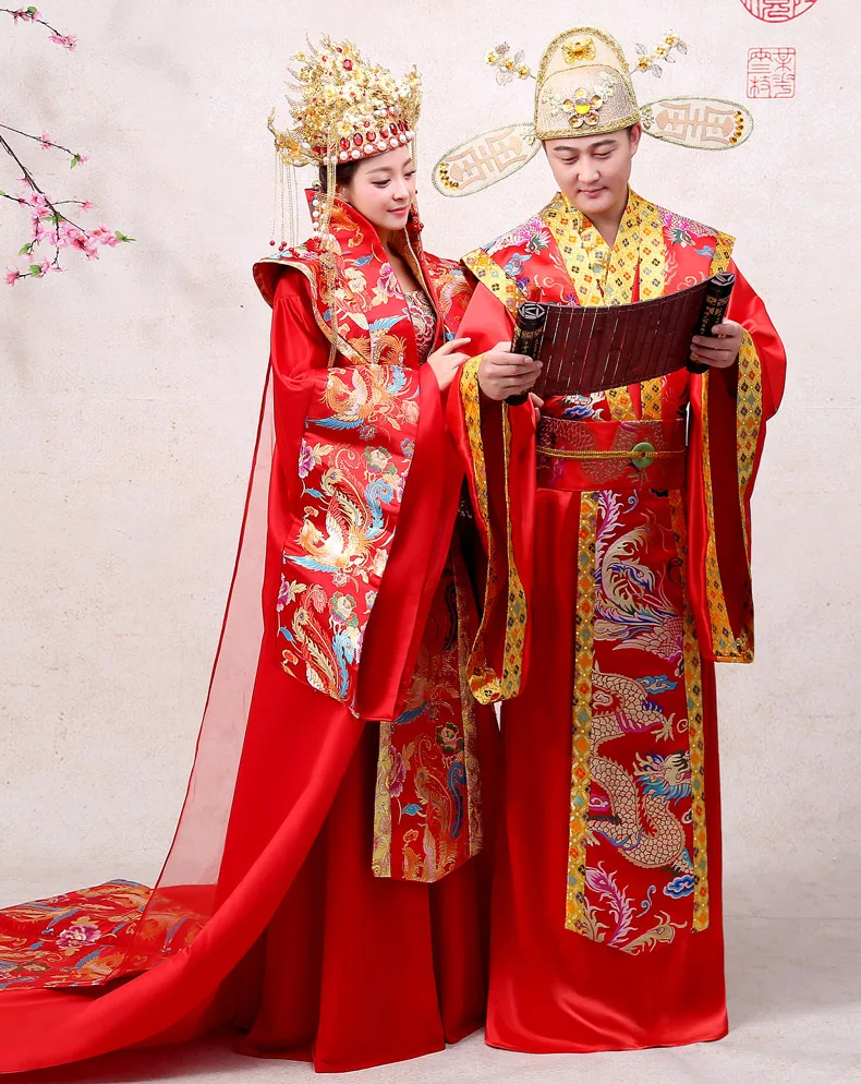 2 Colors Ancient Chinese Traditional Wedding Hanfu Costume Sets Tang Dynasty Emperor Empress Couple Stage Performance Hanfu