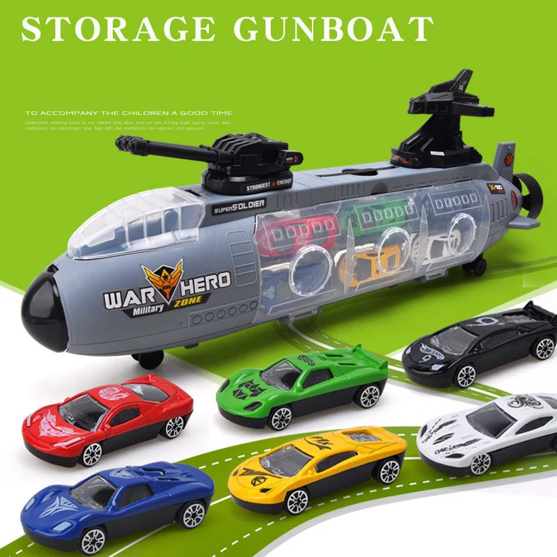 Kid Alloy ABS Inertial Return Model Simulation Vehicle Warship Submarine Tank Helicopter Diecasting Birthday Gift Racing Toy Set