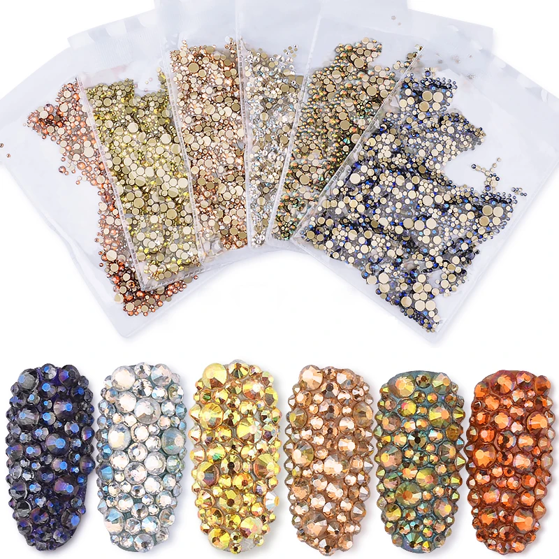 1440 pcs/pack Mixed Size Rhinestones Nail Art Decorations Glitter Crystal AB shining nail art jewelry Gems 3D Nail Accessories