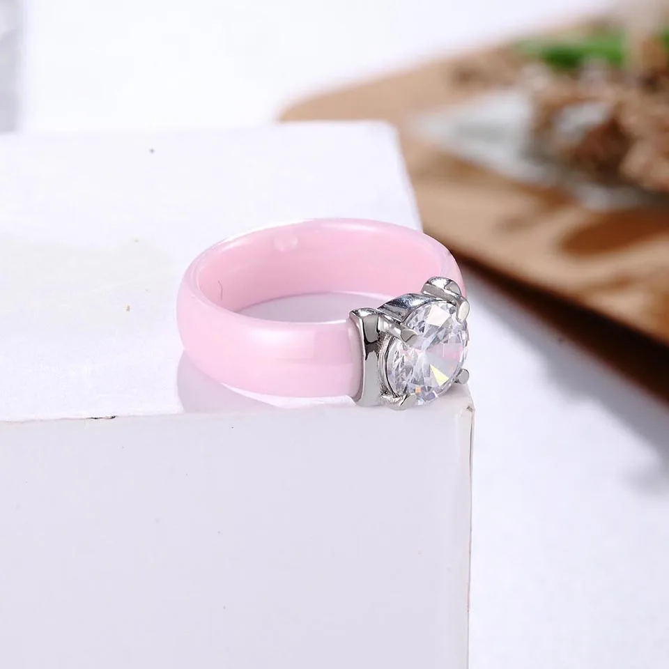 BPRASI New 6MM Ceramic Rings For Women With Big Shining Crystal Healthy Stainless Steel Jewelry Woman Wedding Engagement Ring
