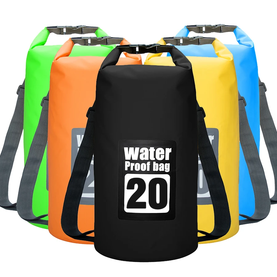 Bolsa seca à prova d'água, 20l, resistente à água, saco de armazenamento, natação, caiaque, canoa, rio, caminhada, pesca, alças duplas