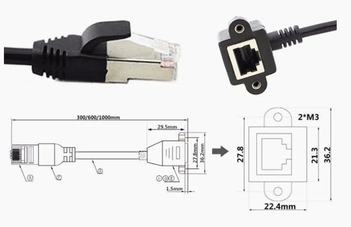 10pcs RJ45 Male to 90 Degree Angle Female M/F Screw Lock Panel Mount Extension Ethernet CAT5 100Mbps 8P8C Cable + Screws