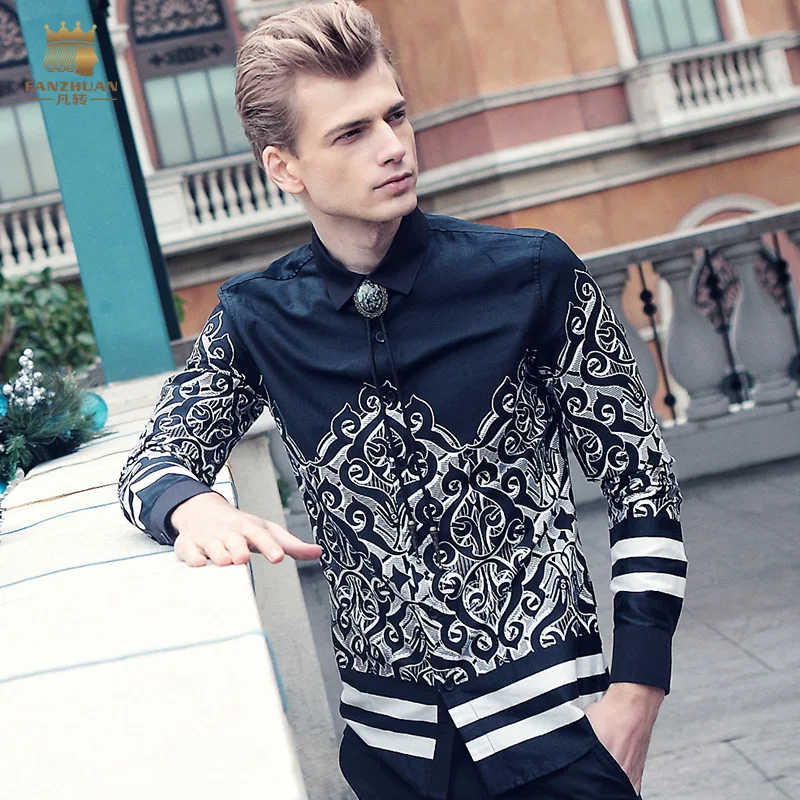 FANZHUAN Brands Free Shipping New Featured Clothing design Autumn Long Sleeve Men's male Personality Baroque Print shirt 612007