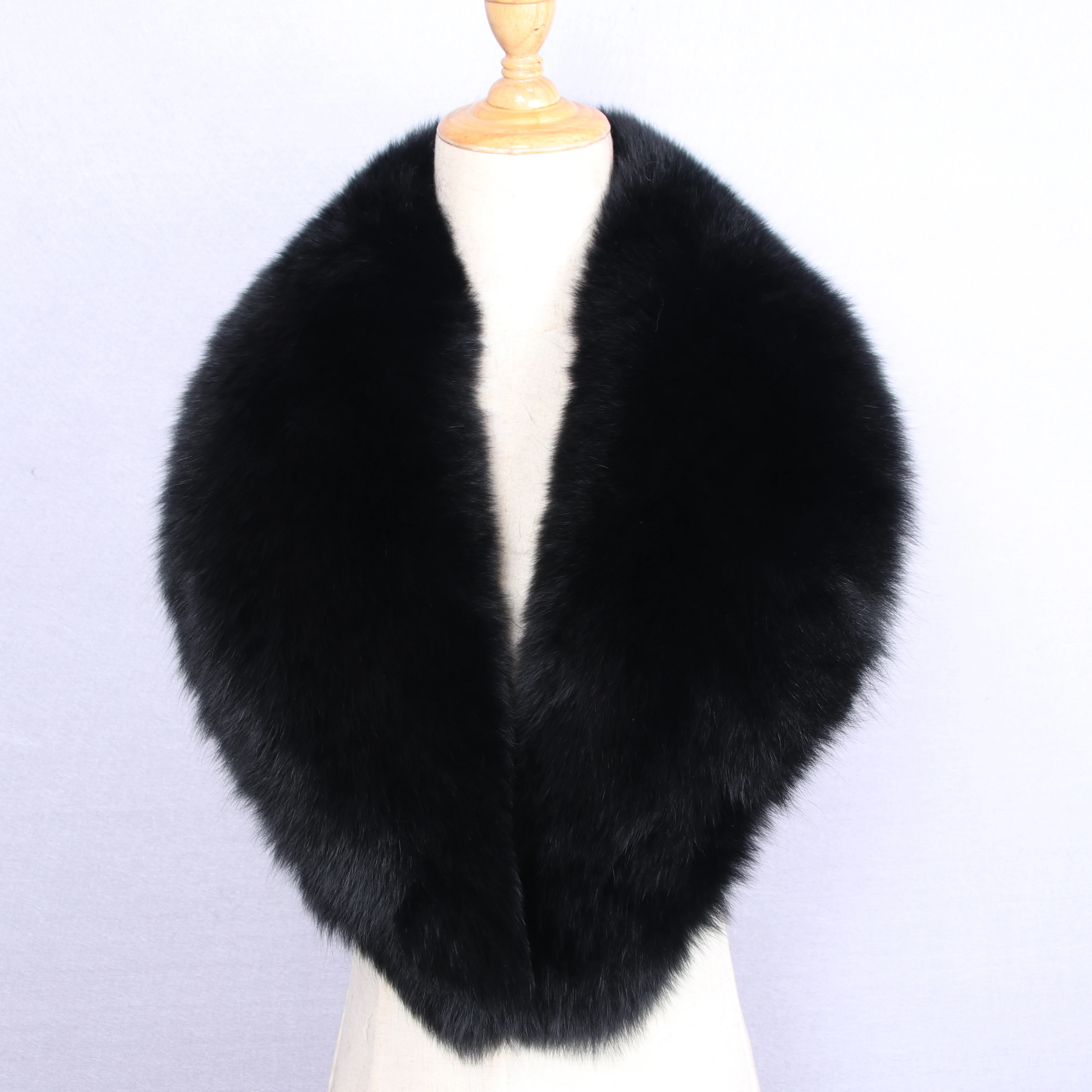 ZDFURS * Hot sale super large black fox Fur Collar for wool jacket clothing Natural fox fur Scarf big size Women ZDC-163011