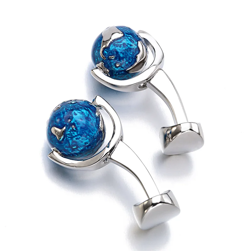 Fashion Globe Earth Cufflinks Blue Rotatable globe planet earth World Map Cuff links Christmas Gift For Men Cufflink gemelos