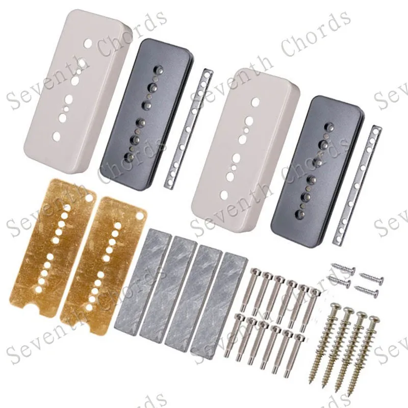 EIN Set Gitarre Humbucker Pickup Kits Herstellung Zubehör Messing Coverand Grundplatte Silber Pol Schrauben Für E-gitarre – Detail 4