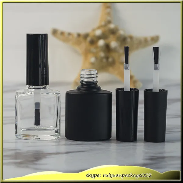 

100pcs * 7ml uv gel empty transparent glass nail polish bottle with brush and caps matt black glass oval nail polish bottle