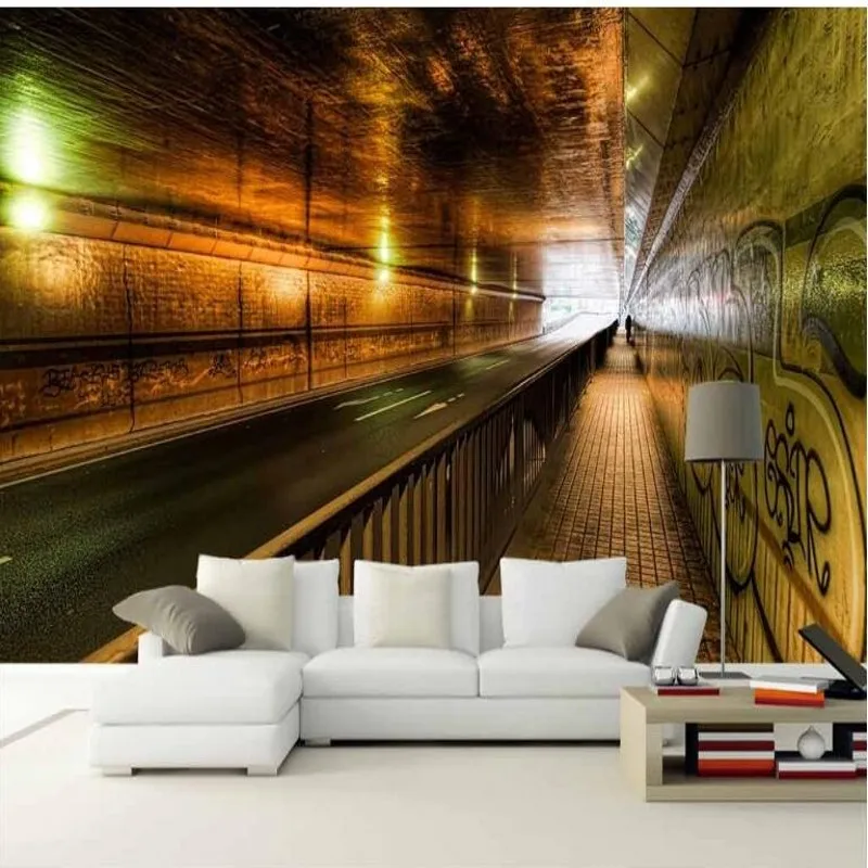 wellyu Custom large - scale murals three - dimensional tunnel channel bars KTV restaurant background wall  wallpaper