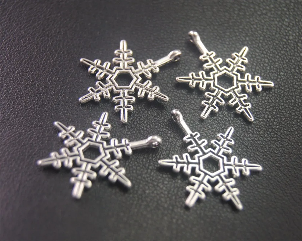 30pcs  Silver Color Christmas Snowflake Charm Pendant DIY Necklace Bracelet Bangle Findings 23X17mm A2006