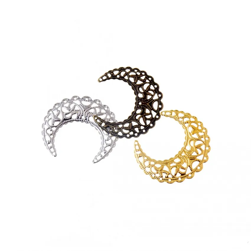 Free shipping Retail 10Pcs Filigree MOON Wraps Connectors Metal Crafts Decoration DIY Findings Connectors 43x38mm