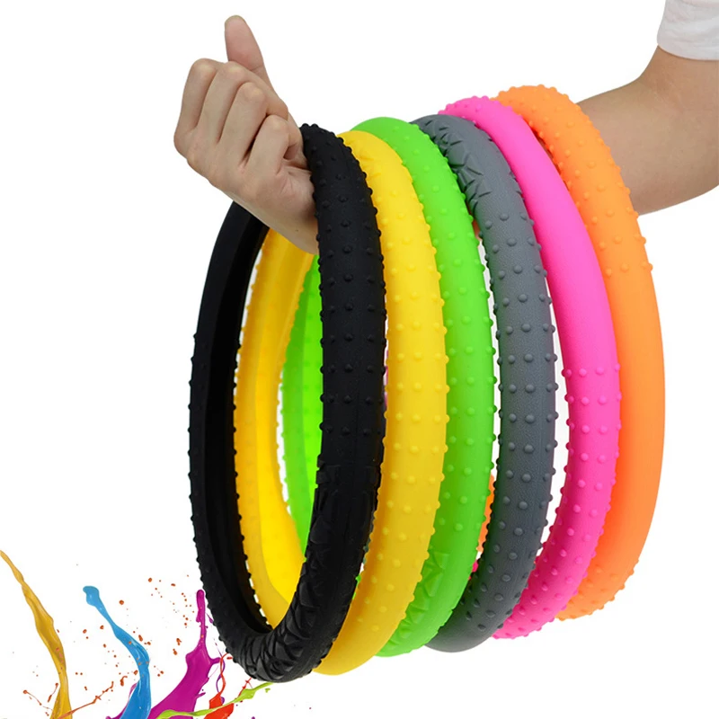 HuiER Geometric Silicone Auto Car Steering Wheel Cover Anti-slip 36-38CM Car Styling Steering-wheel Car-covers Free Shipping