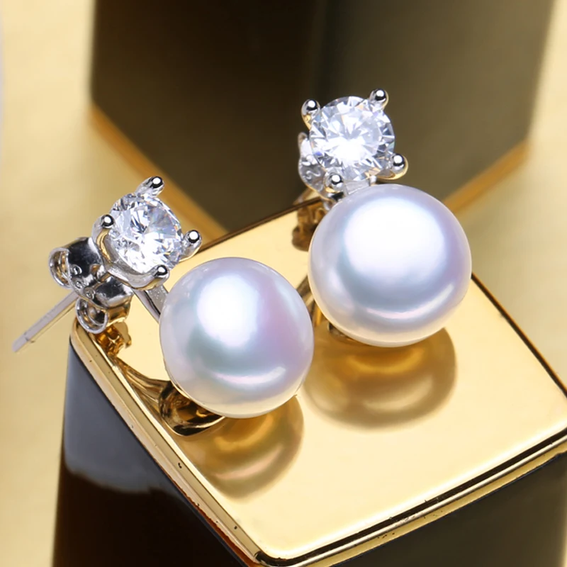 FENASY Genuine Natural White Freshwater Pearl Earrings 925 sterling silver Classic Elegant Stud Earrings For Women Fine Jewelry