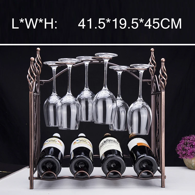 Grape Arbor Style Tabletop 4 Wine Bottles / 6 Wine Glasses Metal Wine Organizer Storage Rack