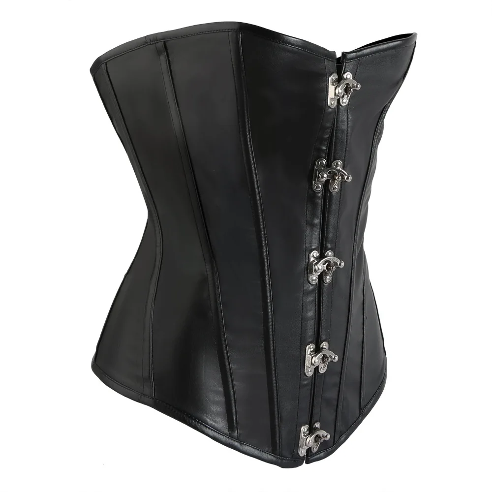 Donne Steampunk Corsetto Nero Sexy Del Cuoio Del Faux Corsetti E Bustini Slimming Acciaio Disossato Corsetto Gotico Corsetto XS-6XL