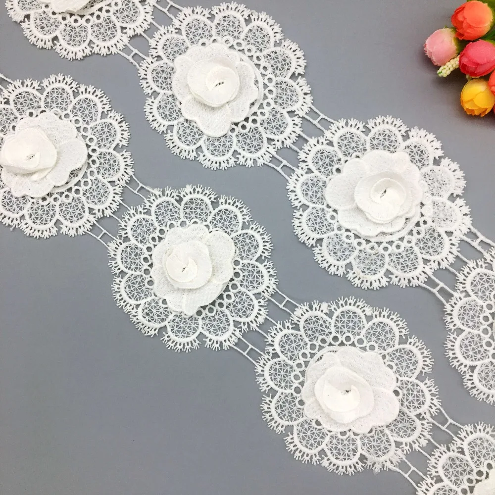 

20Pcs White Cotton Rose Flowers Lace Trim Mesh Applique Braid Trimmings Ribbon Fabric Sewing Crafts Wedding Dress Clothes 10cm