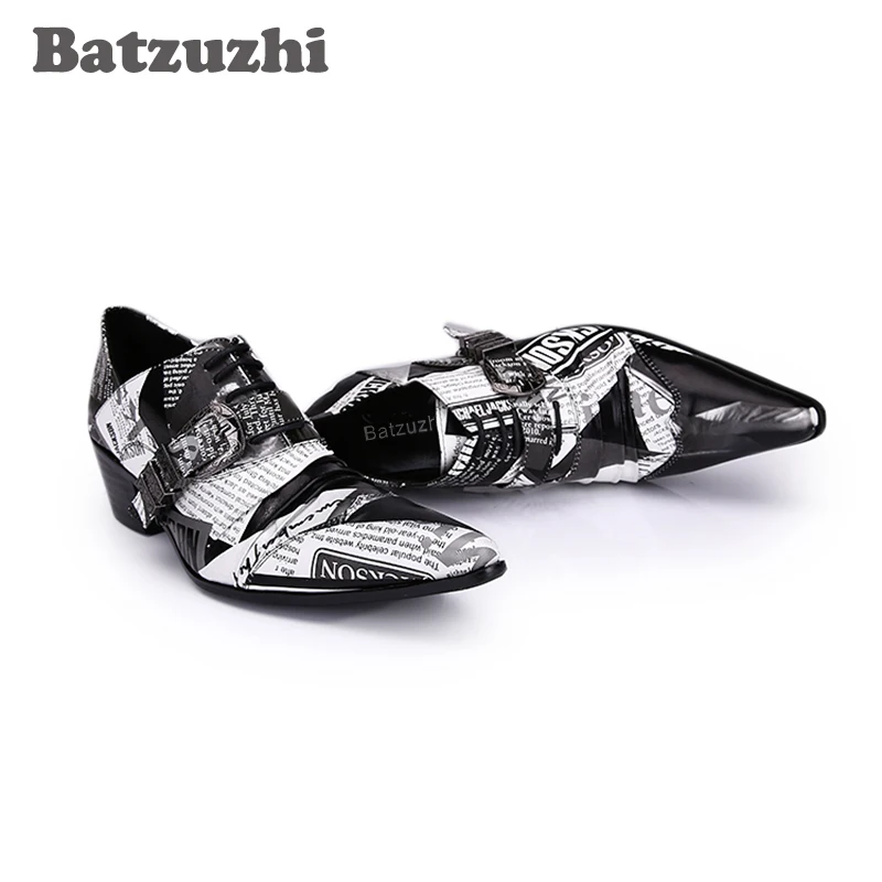 Batzuzhi 6.5CM Mens Shoes High Heels Personality Paper Pattern Leather Shoes Men Oxford Pointed Toe Zapatos Oxford Hombre, 38-46