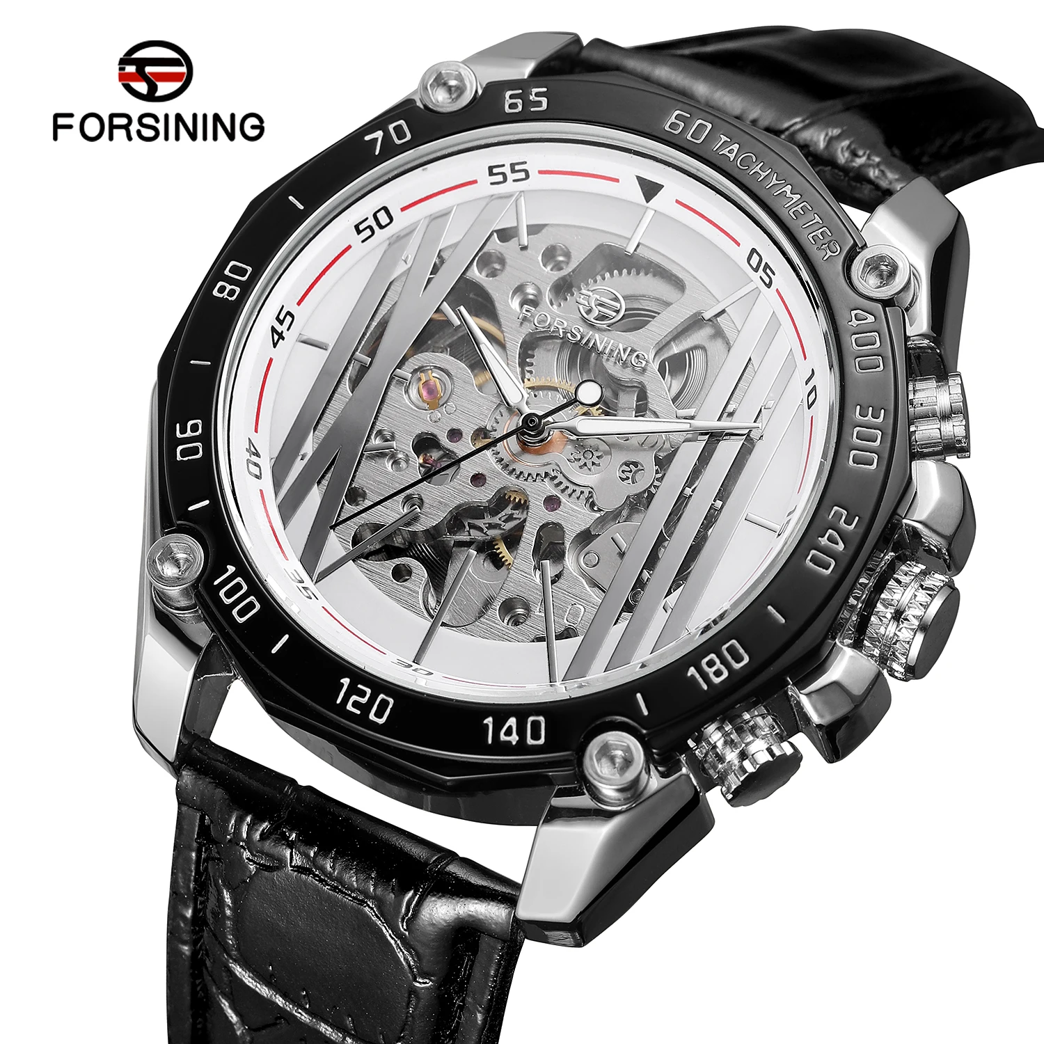 2019 Fashion Forsining Top Brand Military Sport Clock Design Automatic Transparent Leather Skeleton Mens Mechanical Wrist Watch