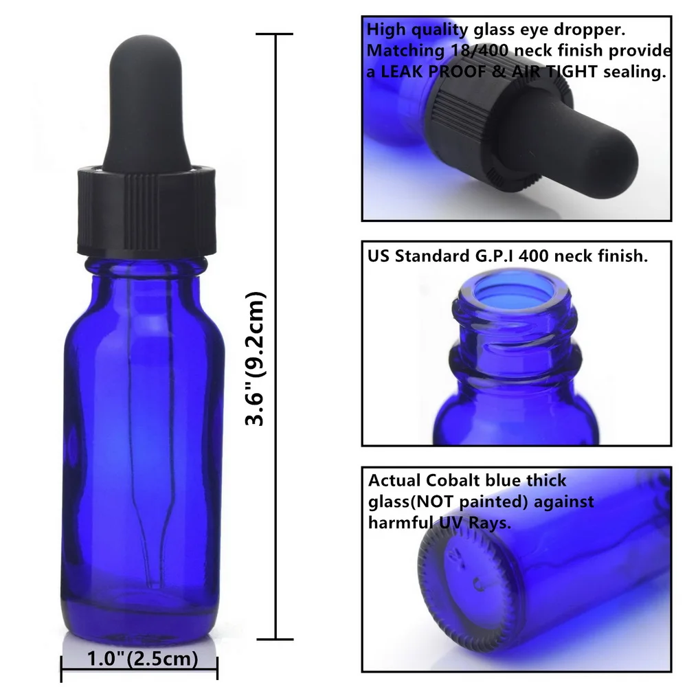 ガラスアイリキッドボトル,16個,15ml,空のエッセンシャルオイル用,詰め替え可能な容器