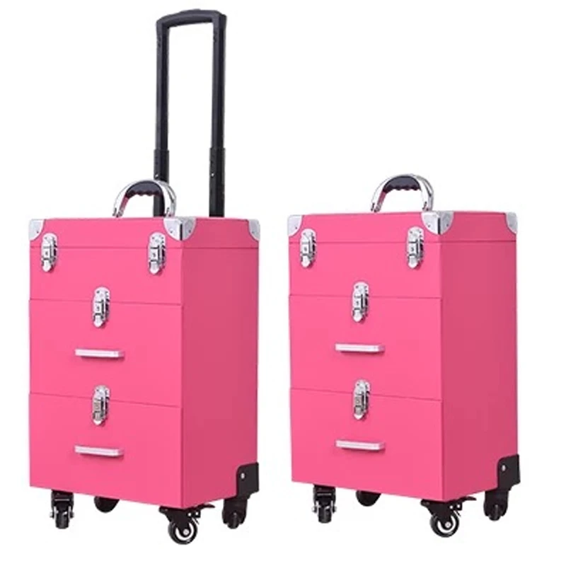 New Nail tattoo Rolling luggage bag girls multifunction trolley suitcase Women multilayer high quality cosmetic case with wheel