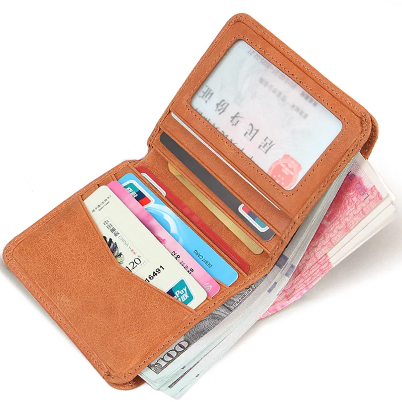 Ultra-thin mini wallet men short purse Retro leather vertical purses female slim wallet high quality A605-1