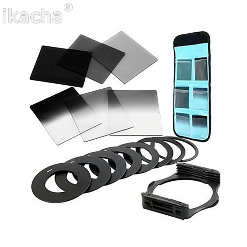 6 pçs completo nd2 nd4 nd8 graduado densidade neutra nd 2 4 8 lente filtro kit conjunto + 9 pçs adaptador anel para cokin p series