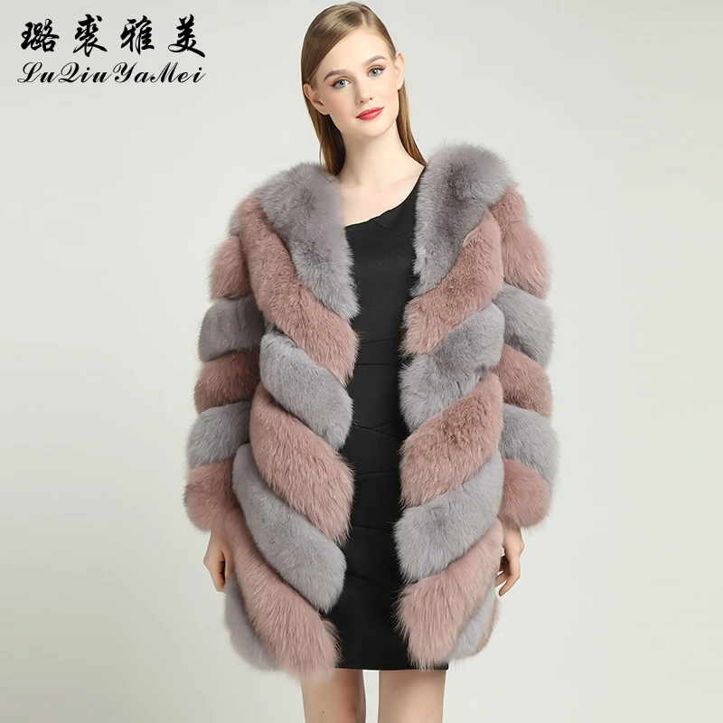 Women\'s Fur Coats Real Fox Long Sleeve Vest for Female Russian Luxury Medium Length Warm 2020 New Genuine Fur Jackets Winter