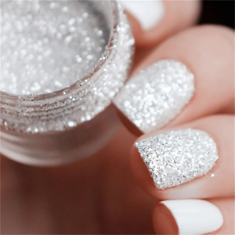 Shiny Silver Nail Glitter Powder White Color Chrome Glitter Pigment Dust Iridescent Nail Gel Polishes Decoration