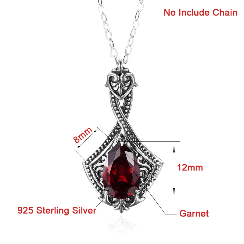 Vintage Women Garnet Pendant Real 925 Sterling Silver Necklace Pendant Lady Wedding Party Love Fine Jewelry Handmade Design Gift