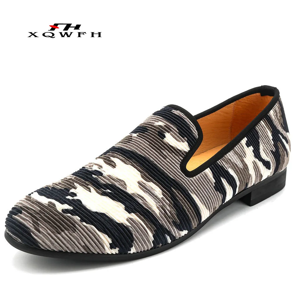 Leather Men Casual Shoes Hand-printed Camo Velvet Men Loafers Comfortable Breathable Mens Shoes