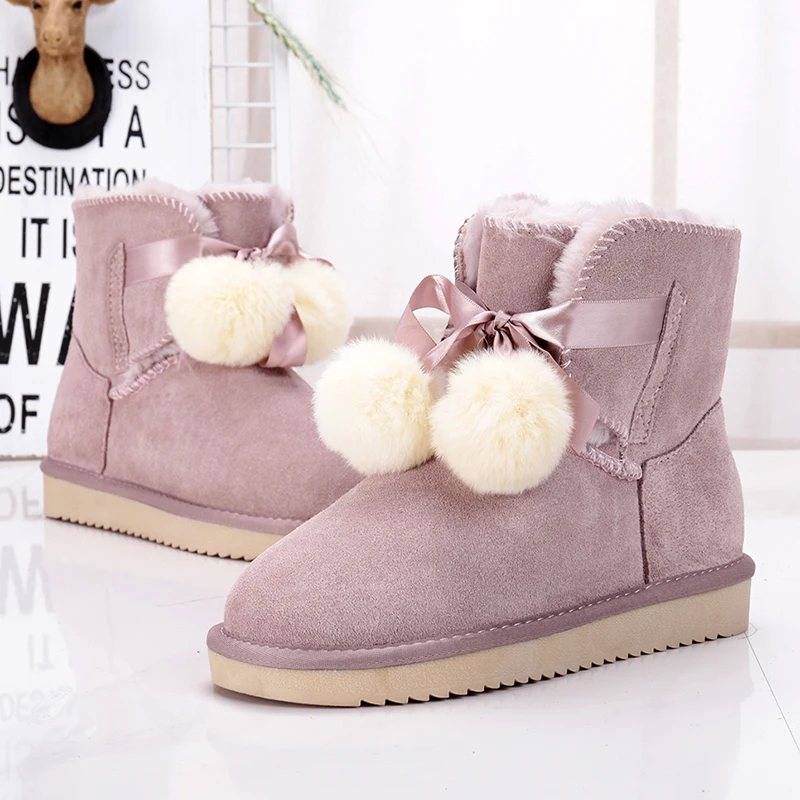 Australia Women Snow Boots 100% Genuine Cowhide Leather Ankle Boots Warm Winter Boots Woman Shoes Size 35-40