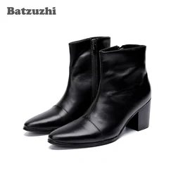 Batzuzhi Botas para Hombre, Botas de tacón alto de 7CM de cuero genuino, Botas de caballero negras hasta el tobillo para Hombre, Botas bonitas para Hombre, Botas para fiesta/boda para Hombre