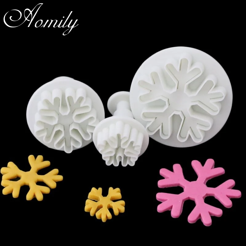 Aomily 3pcs/Set Party Snowflake Plunger Mold Cake Decorating Tool Biscuit Cookie Cutters Mould Fondant Cutting Pastry Cutter