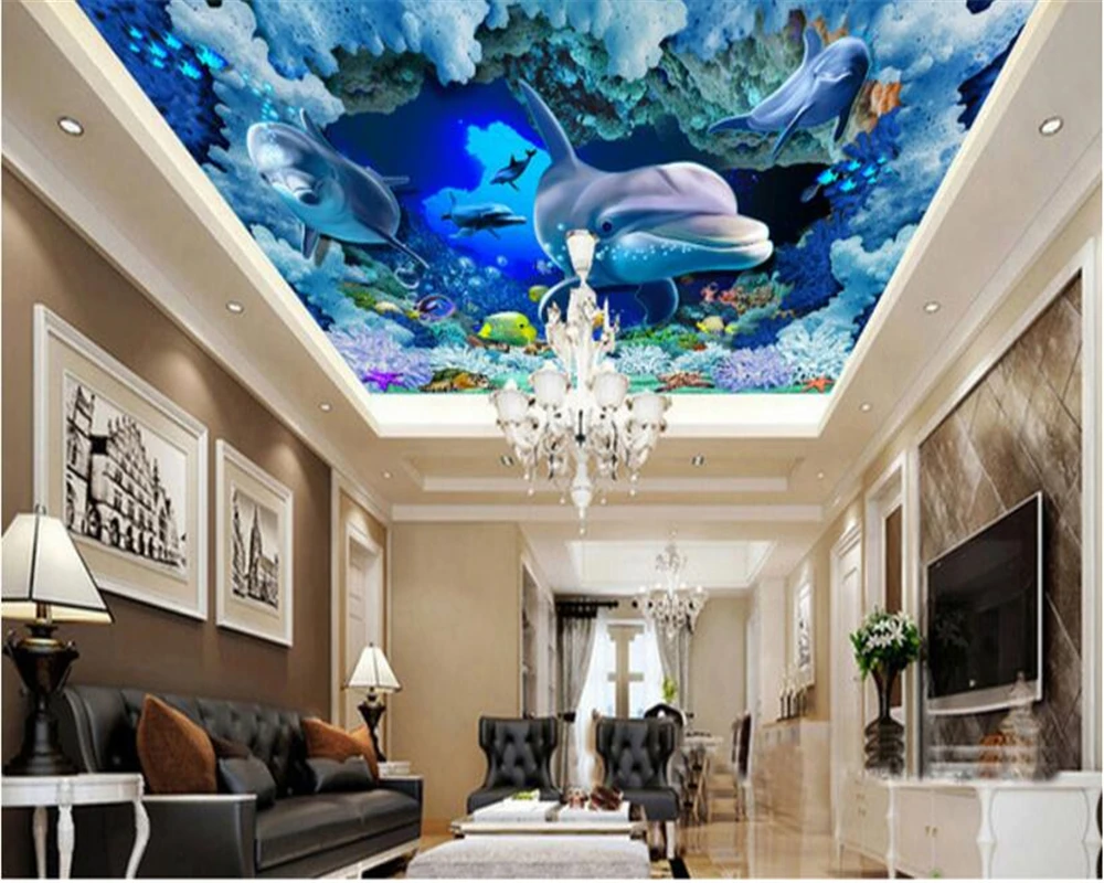 

beibehang Advanced fashion fantasy three-dimensional silk cloth wallpaper underwater marine animals zenith murals 3d wallpaper