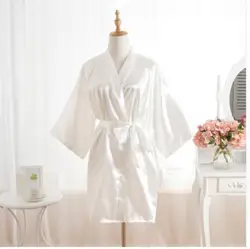 Woman Bathrobe Pajamas Silk Bridesmaid Bride Robe Sexy Women Short Satin Wedding Kimono Robes Sleepwear Nightgown Dress J-White