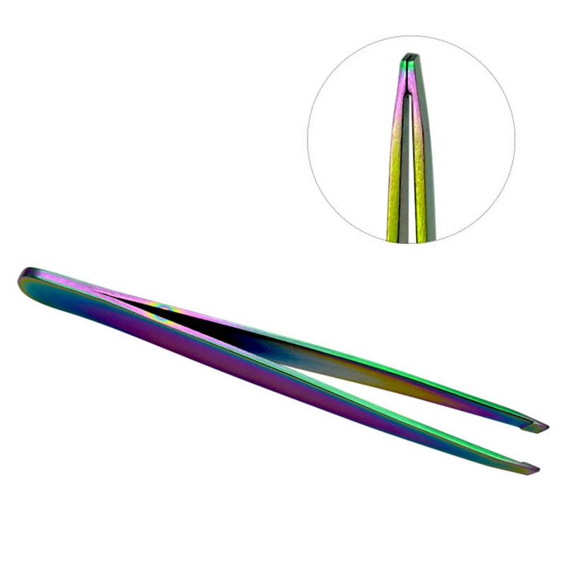 Rainbow Eyebrow Tweezer Color Stainless Steel Slanted Professional Anti-static Face Hair Remover Makeup Tools