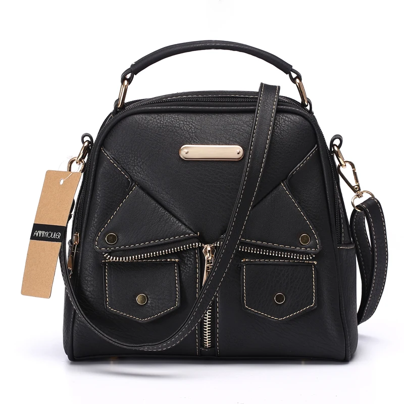 Annmouler Brand Women Messenger Bag Female Double Zipper Handbag Pu Leather Fashion Ladies Shoulder Bag Women Crossbody Bag