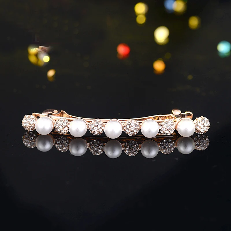 EASYA Women Girls Elegant Simulated Pearl Barrettes Hairpin New Fashion Alloy Rhinestone Crystal Hair Clips Accessories