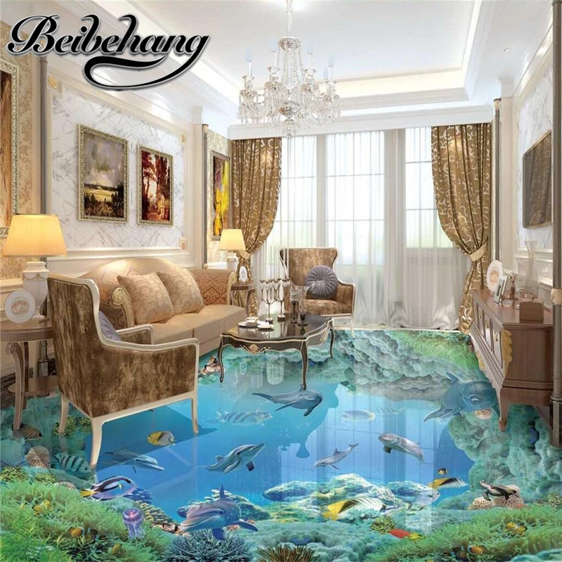 

beibehang Custom 3D flooring wallpaper high-definition underwater PVC floor waterproof self-adhesive Floor decorative painting