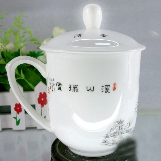 Free shipping Ceramic Cup,Jingdezhen bone china cup with lid,Office individual Handpainted cup