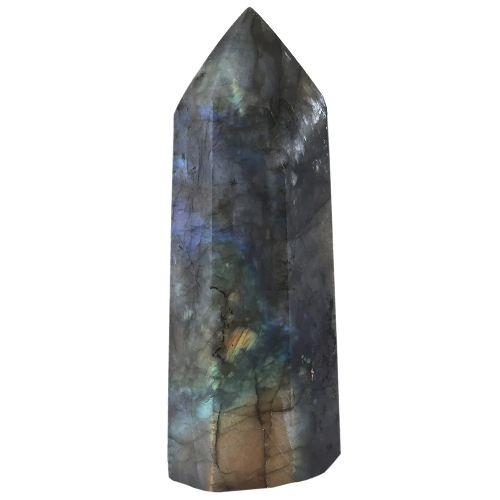 TUMBEELLUWA Natural Labradorite Crystal Stone Point Faceted Prism Wand Reiki Healing Chakra 1.7