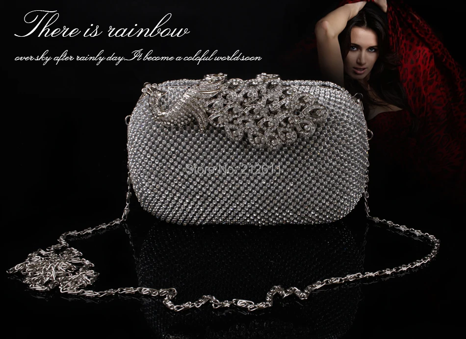 

Necessaries Maleta De Maquiagem 2016Double Faced Full Quality Evening Bag Rhinestone with Fashionable Peacock Lady Clutch Bags