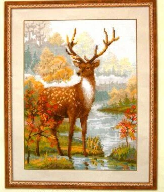 Amishop-Lovely Counted Cross Stitch Kit, The Deer Autumn Fire Animal Riolis 1077, Top Quality, Beautiful, Lovely