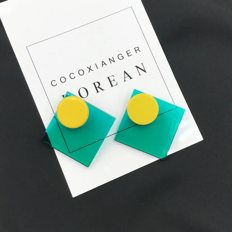 New Exaggerated Geometric Acrylic Stud Earrings Women Korean Style Bohemian Round Shape Big StatementEarrings Party Accessories