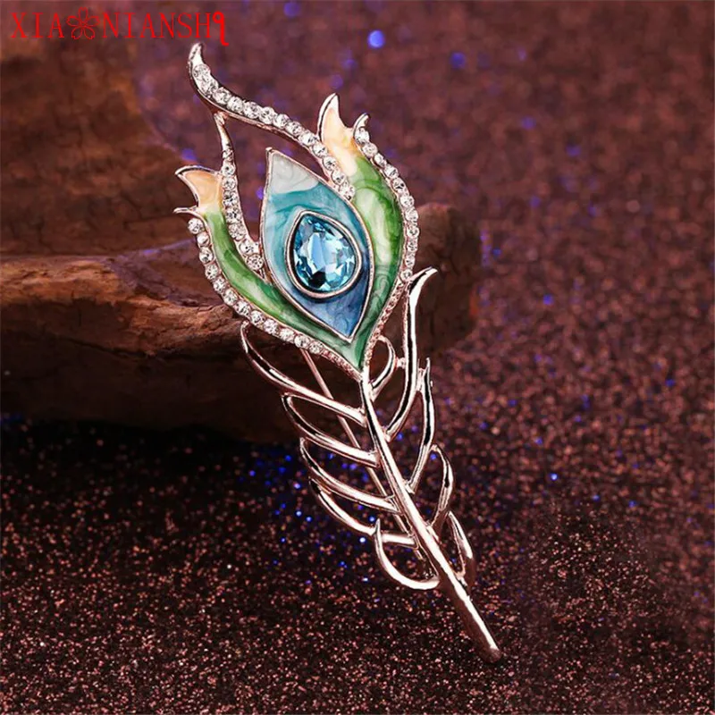 Charm Enamel Hair clip Peacock Feather Hairpin Wedding Hair Accessories Crystal Hair Sticks for Noble Women Hair Fork Jewelry