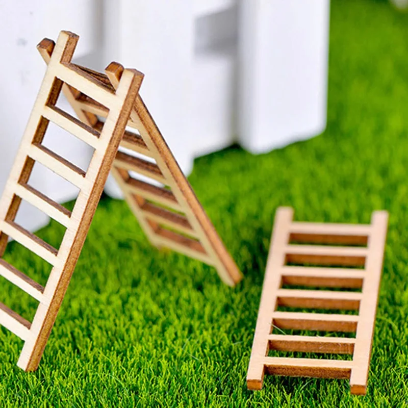 3pcs Miniatures Garden Mini Wooden Step Ladder Furniture Tools Fairy Garden Decor Action Figurine DIY Micro Gnome Terrarium