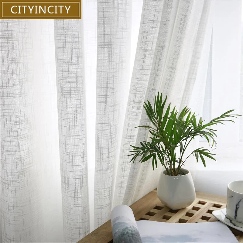 CITYINCITY Tulle  American Curtains for Living room Soft White Voile  solid Rural Tulle Curtain for bedroom ready made curtain