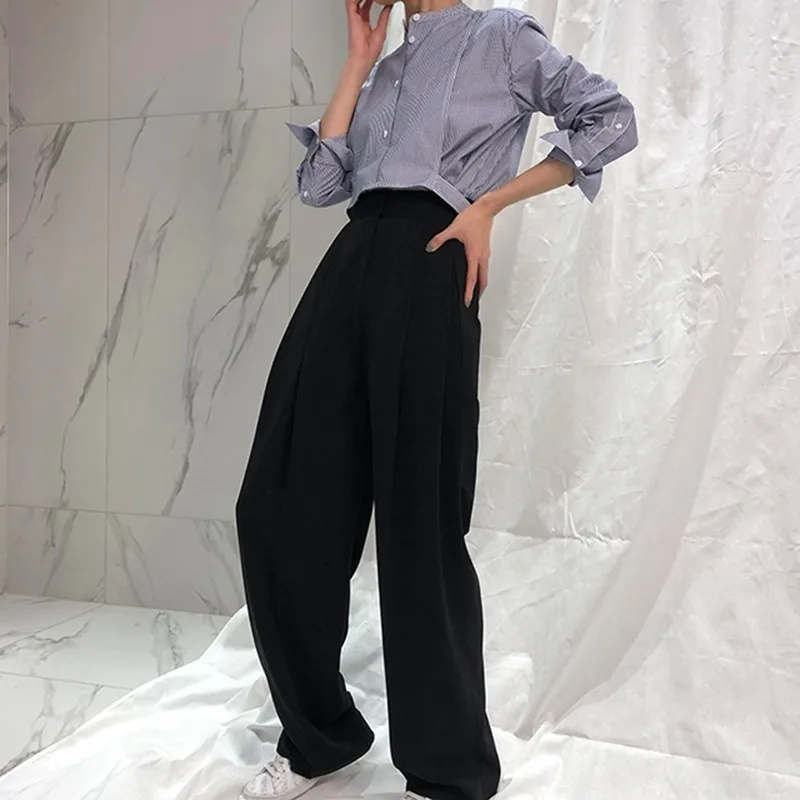 TWOTWINSTYLE Trouser For Women High Waist Causal Loose Wide Leg Pants Female 2021 Autumn Korean Fashion Elegant New