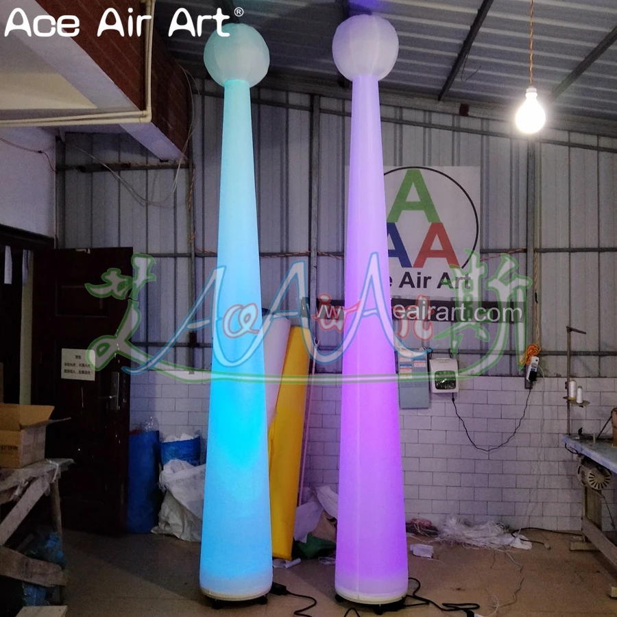 2 PCS 2.4m H Inflatable LED Pillars With A Ball Straight Cones Wedding Party Decoration For Sale